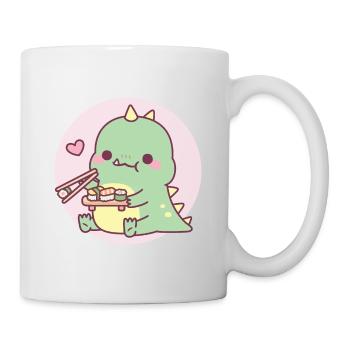 Cute Green Dinosaur Loves Sushi - Mug - white - Right