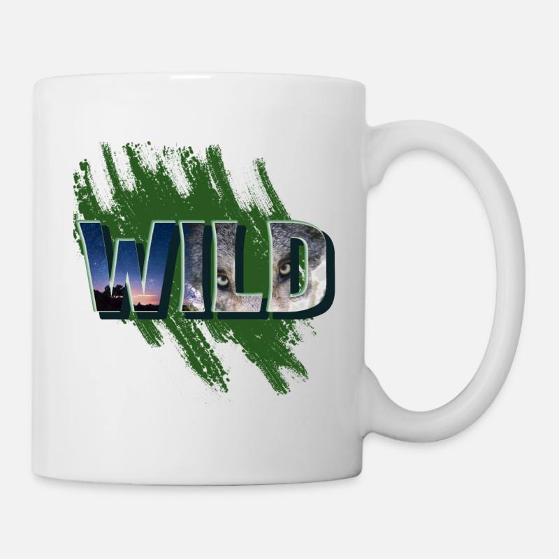 Coole Wildinschrift mit einem Wolf - Tasse - Weiß