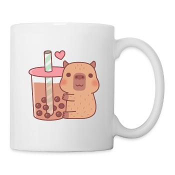 Cute Little Capybara Hugs Bubble Tea - Mug - white - Right