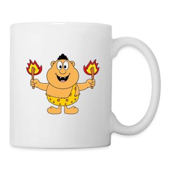 FEUER - STEINZEITMENSCH - MANN - GRILLEN - MENSCH - Tasse - Weiß - Rechts