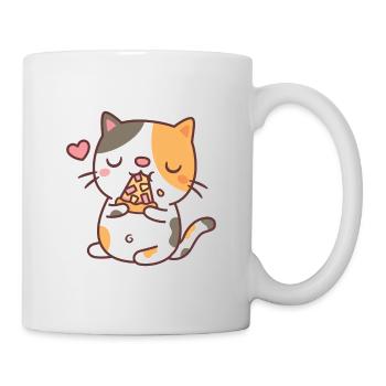 Cute Calico Cat Eating Pizza - Mug - white - Right