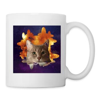 Katzenkopf vor Feuer - Universum - Tasse - Weiß - Rechts