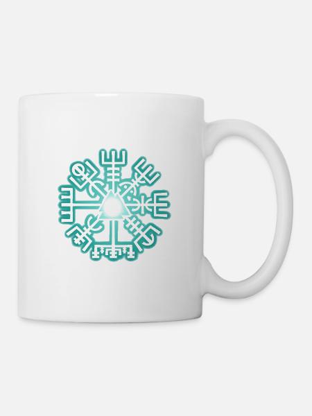 Symbole nordique Viking Valknut & Vegvisir vert - Mug blanc - blanc