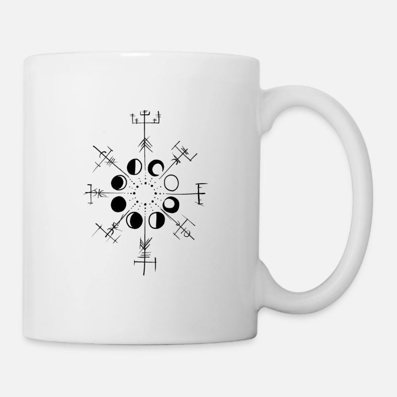 Boussole Vikings sketch et evolution soleil/lune - Mug blanc - blanc