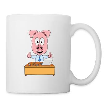 SCHWEIN - ARBEIT - BÜRO - SCHREIBTISCH - BERUF - Tasse - Weiß - Rechts