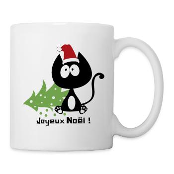 Joyeux noel ! Chat et sapin renversé, humour ! - Mug blanc - blanc - Droite