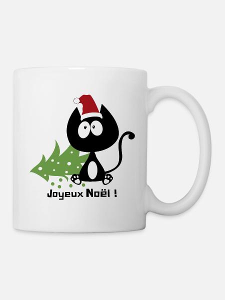 Joyeux noel ! Chat et sapin renversé, humour ! - Mug blanc - blanc