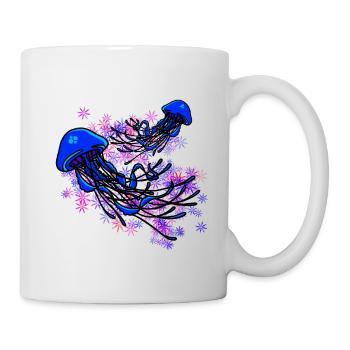 Schönes Quallen Design in Blau und Sternen - Tasse - Weiß - Rechts