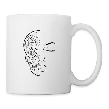 Mexican skull half face of woman line art - Mug - white - Right