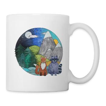 Landschaft Fuchs Waschbär Outdoor Naturliebhaber - Tasse - Weiß - Rechts