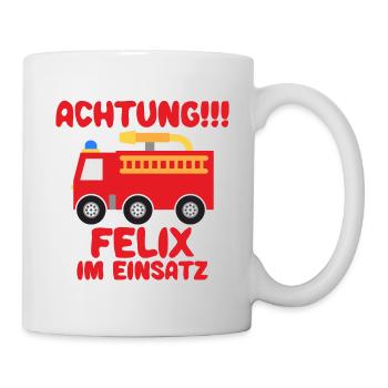 Felix Feuerwehr Vorname Baby Geburtstagsgeschenk - Tasse - Weiß - Rechts