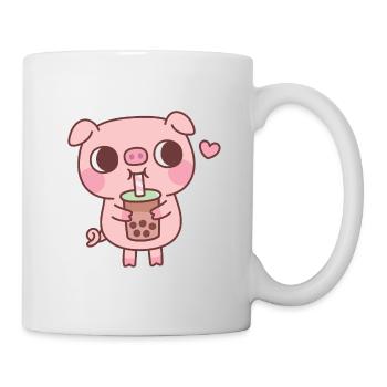 Cute Little Pig Loves Drinking Bubble Tea - Mug - white - Right