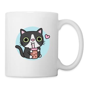 Cute Tuxedo Cat Loves Bubble Tea - Mug - white - Right