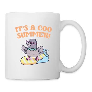 Pigeon On Surfboard Its A Coo Summer Funny - Tasse - Weiß - Rechts