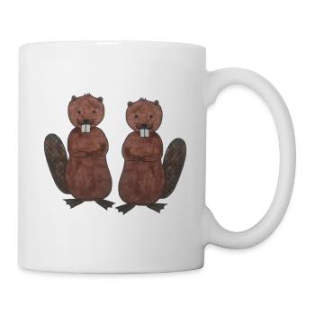 Un couple de castors aime le rongeur aux contours blancs - Mug blanc - blanc - Droite