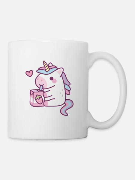 Mignonne petite licorne aime boire du lait de fraise - Mug blanc - blanc