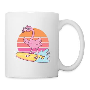 Lustiges Flamingosurfen auf dem Surfbrett Sonnenuntergang - Tasse - Weiß - Rechts