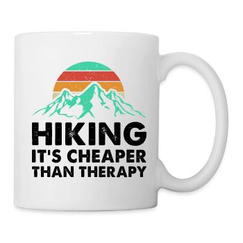 Hiking It's Cheaper Than Therapy Trekking Mountain - Tasse - Weiß - Rechts