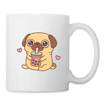 Cute Pug Loves Drinking Bubble Tea - Mug - white - Right