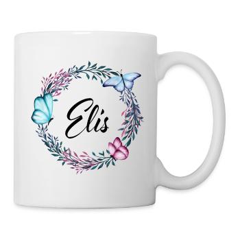 Elis, Name, Schriftzug, Blumenkranz, Geschenk - Tasse - Weiß - Rechts