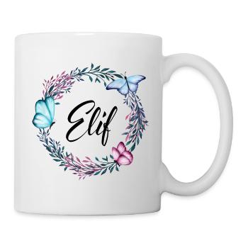 Elif, nom, lettrage, couronne de fleurs, cadeau - Mug blanc - blanc - Droite