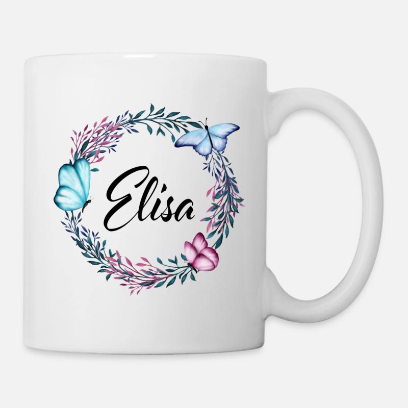 Elisa, nom, lettrage, couronne de fleurs, cadeau - Mug blanc - blanc