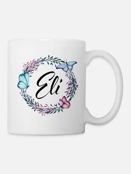 Eli, name, lettering, flower wreath, gift - Mug - white