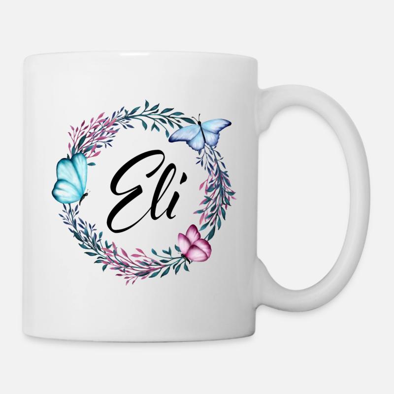 Eli, Name, Schriftzug, Blumenkranz, Geschenk - Tasse - Weiß