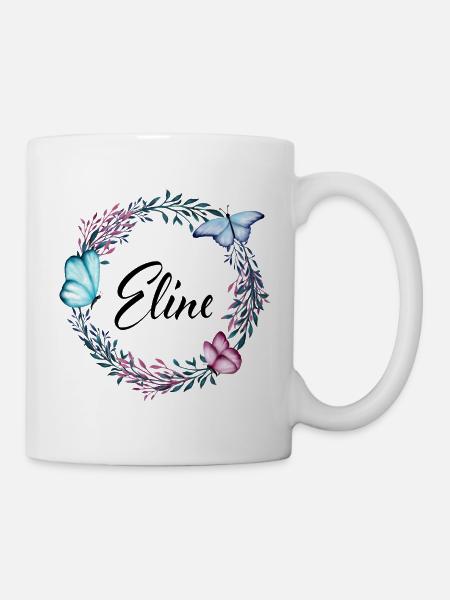 Eline, Name, Schriftzug, Blumenkranz, Geschenk - Tasse - Weiß