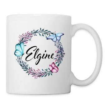 Elgine, name, lettering, flower wreath, gift - Mug - white - Right