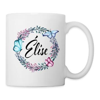 Élise, name, lettering, flower wreath, gift - Mug - white - Right