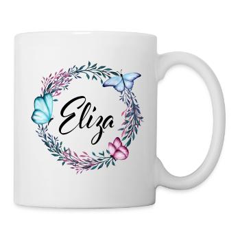 Eliza, Name, Schriftzug, Blumenkranz, Geschenk - Tasse - Weiß - Rechts
