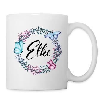 Elke, nom, lettrage, couronne de fleurs, cadeau - Mug blanc - blanc - Droite