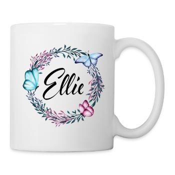 Ellie, name, lettering, flower wreath, gift - Mug - white - Right