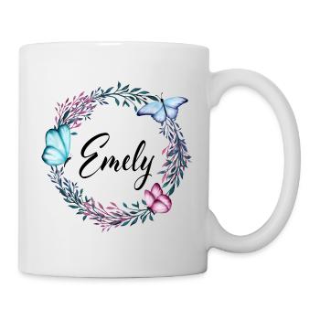 Emely, name, lettering, flower wreath, gift - Mug - white - Right