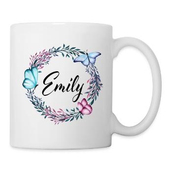 Emily, name, lettering, flower wreath, gift - Mug - white - Right