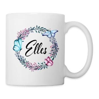 Elles, Name, Schriftzug, Blumenkranz, Geschenk - Tasse - Weiß - Rechts