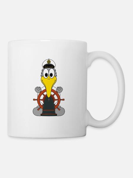 MÖWE - BOOT - SCHIFF - KAPITÄN - SEEMANN - TIER - Tasse - Weiß
