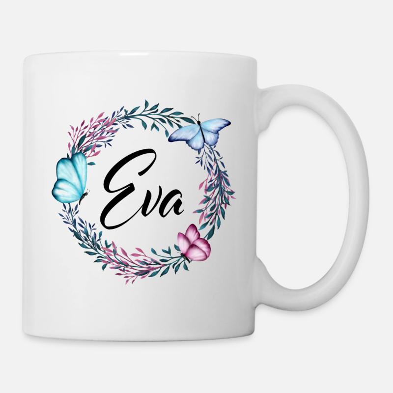 Eva, nom, lettrage, couronne de fleurs, cadeau - Mug blanc - blanc