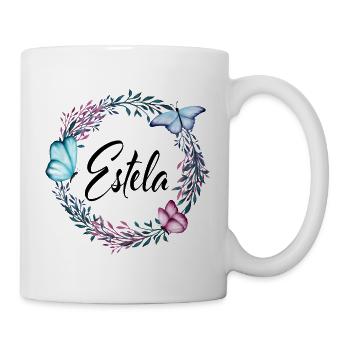 Estela, nome, lettering, corona di fiori, regalo - Tazza - bianco - Destra