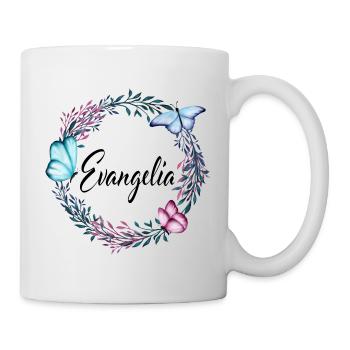 Evangelia, nom, lettrage, couronne de fleurs, cade - Mug blanc - blanc - Droite