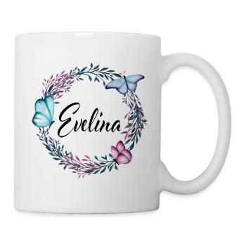 Evelina, nome, lettering, corona di fiori, regalo - Tazza - bianco - Destra