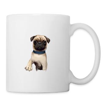 Mops Hund Aquarell Gemälde Illustration - Tasse - Weiß - Rechts