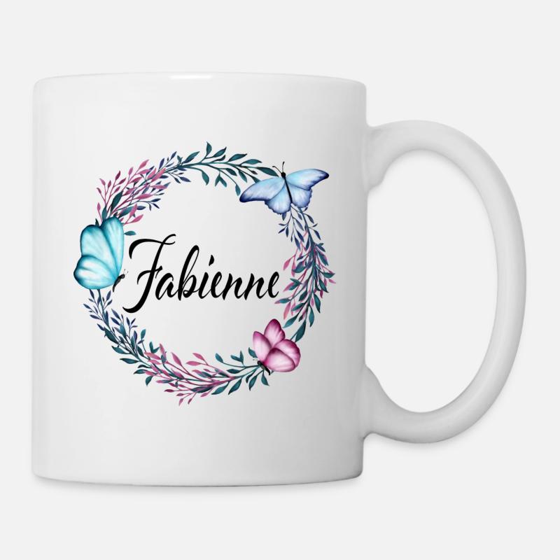Fabienne, nom, lettrage, couronne de fleurs cadeau - Mug blanc - blanc