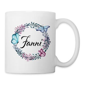 Fanni, name, lettering, flower wreath, gift - Mug - white - Right