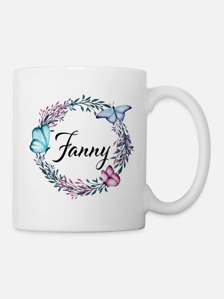 Fanny, nom, lettrage, couronne de fleurs, cadeau - Mug blanc - blanc