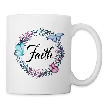 Faith, nome, lettering, corona di fiori, regalo - Tazza - bianco - Destra