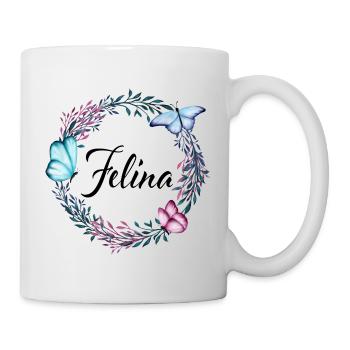 Felina, nom, lettrage, couronne de fleurs, cadeau - Mug blanc - blanc - Droite