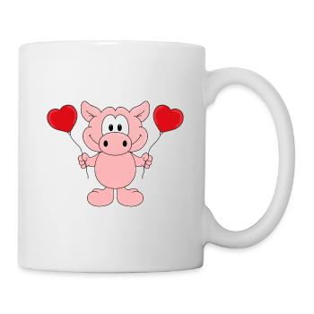 SCHWEIN - LUFTBALLONS - HERZEN - LIEBE - LOVE - Tasse - Weiß - Rechts