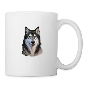 Tamaskan Hund Aquarell Kunst Illustration - Tasse - Weiß - Rechts